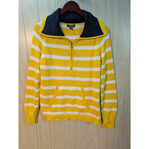 Ralph Lauren Sweaters - LRL Lauren Ralph Yellow White Quarter Zip Sweater Womens Size XL Cotton